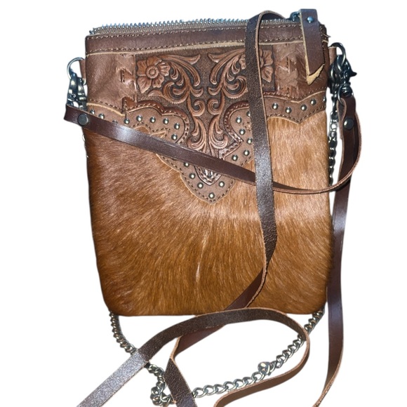 Montana West Handbags - Montana West Leather and Hair-on Cowhide Crossbody Brown Rustic Western Charm